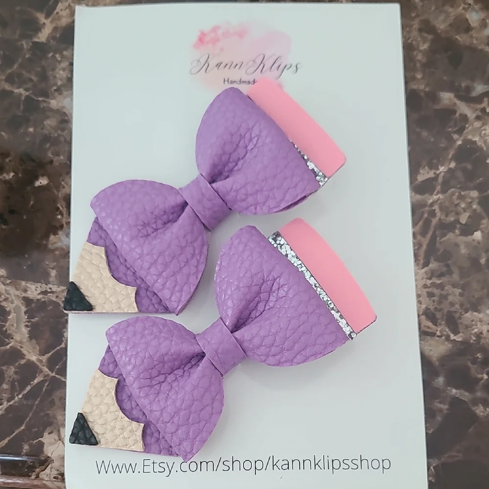 Purple and Pink Hair Pencil Bows